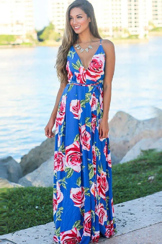 Bonnyshow Cross Back Boho Printed Maxi Beach Dress