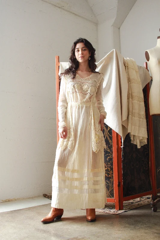 Edwardian Ecru Cotton Embroidered Tiered Lawn Dress