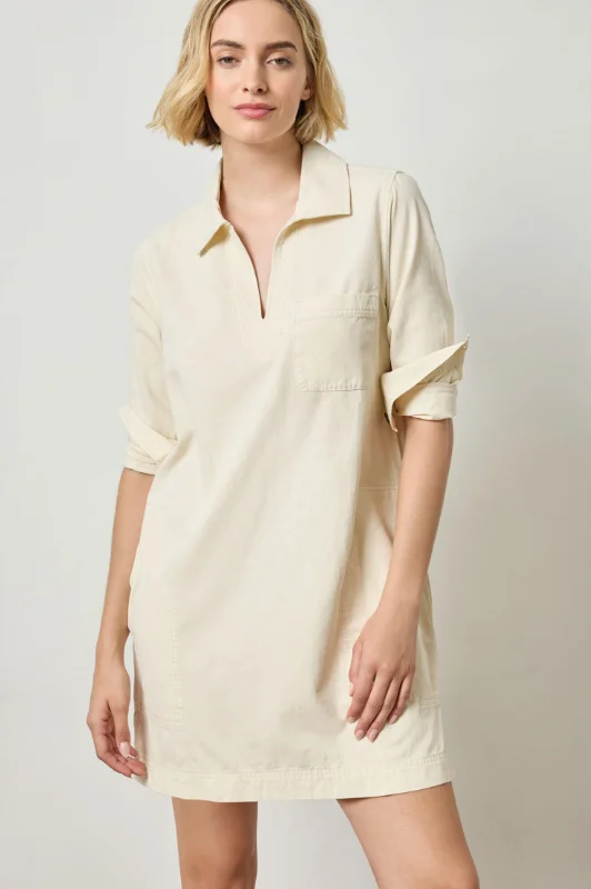 Split Neck Collared Dress (Oyster)