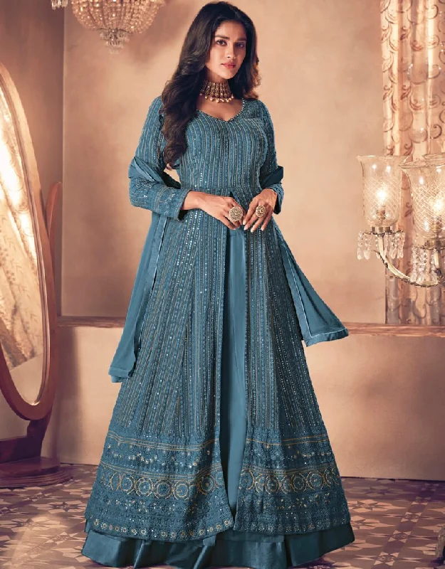 Blue Anarkali style Dress Real Georgette