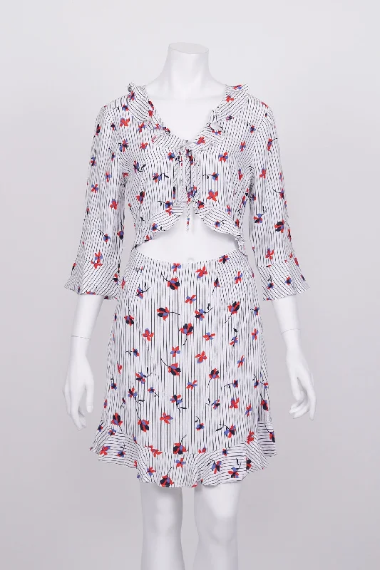 Seed Black and White Striped Floral Cutout Dress 10