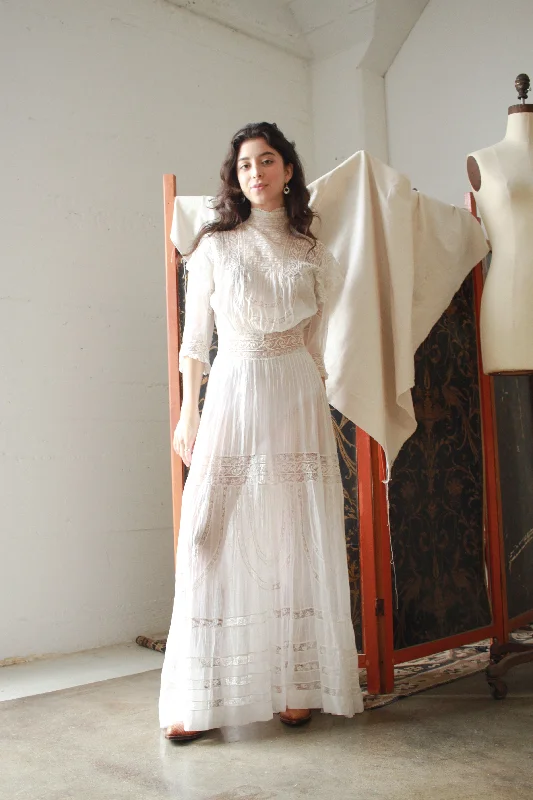 Edwardian Lace Insert White Lawn Dress