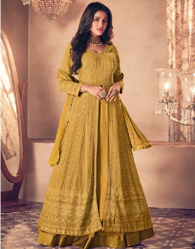 Mustard Anarkali style Dress Real Georgette