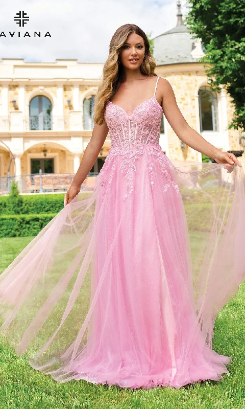 Long Lace-Bodice A-Line Prom Dress: Faviana 11230