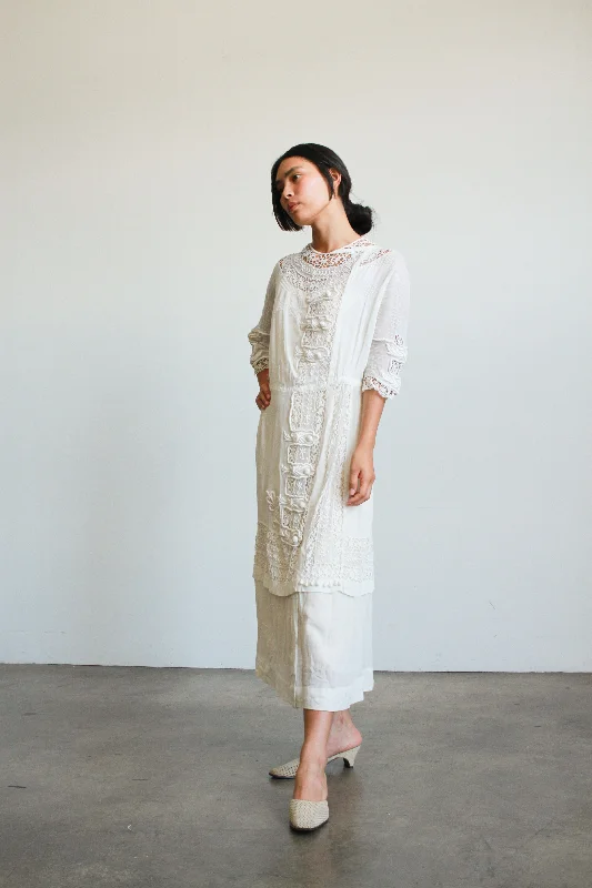 Edwardian Cotton Viole Embroidered Lawn Dress