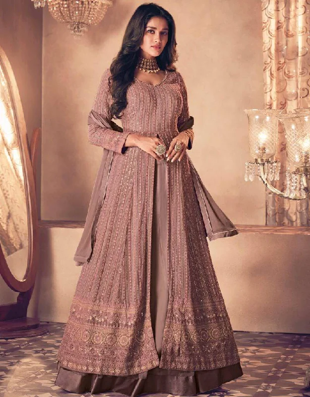 Rose Brown Anarkali style Dress Real Georgette