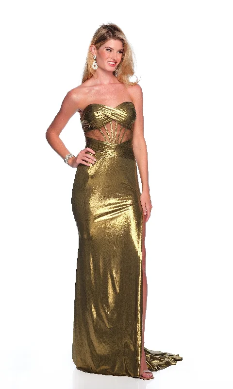 Strapless Gold Prom Dress: Dave & Johnny 12223