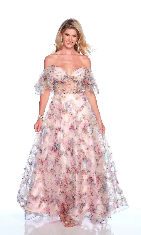 Pink Floral Prom Dress: Dave & Johnny 11784
