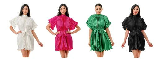 Highlight HD1258SAT Pleated Dress w/ Belt