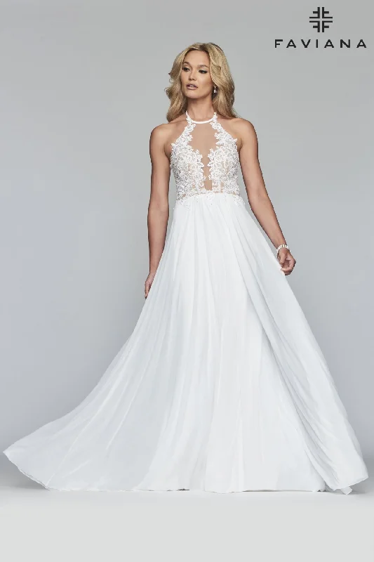Faviana S10203 Lace Applique Halter Dress
