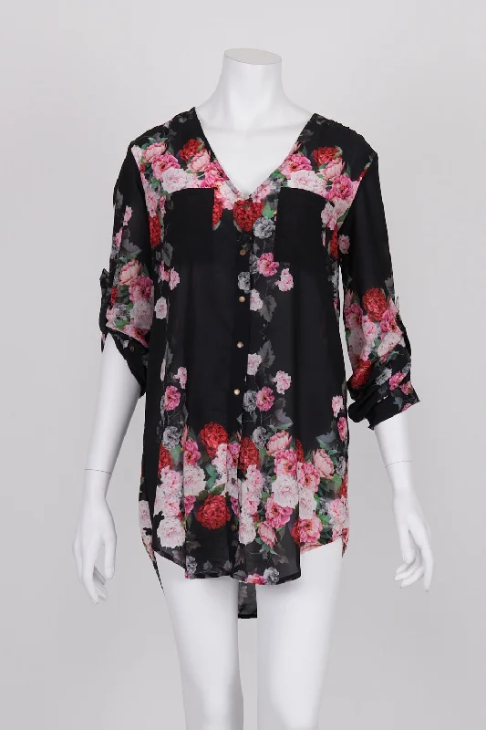 Quirky Circus Black Floral Button Front Dress 8
