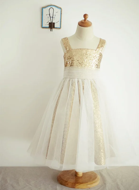 A-Line/Princess Tulle Flower Girl Dresses With Sequins