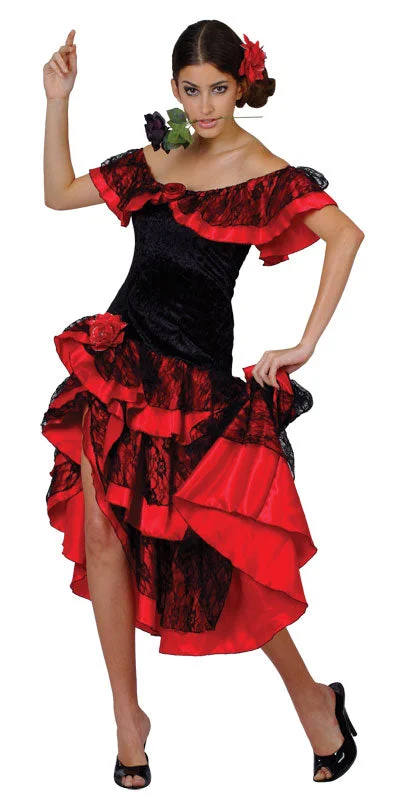 Ladies Spanish Senorita National Dress Salsa Flamenco Dancer Fancy Dress Costume