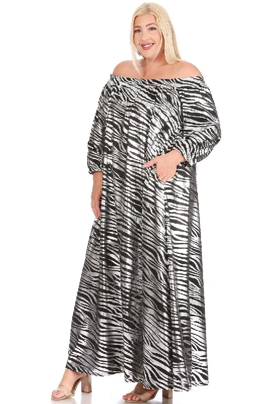 Karen T Designs 9274 Off-shoulder Print Dress