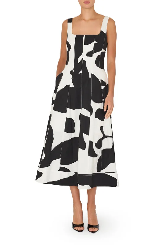 Grand Foliage Poplin Square Neck Dress