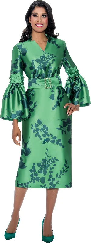 Dresses By Nubiano 10031W Plus Size Green Print Twill Dress