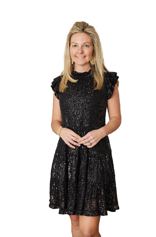 Ws Ruffle Neck Sequin Dress Black