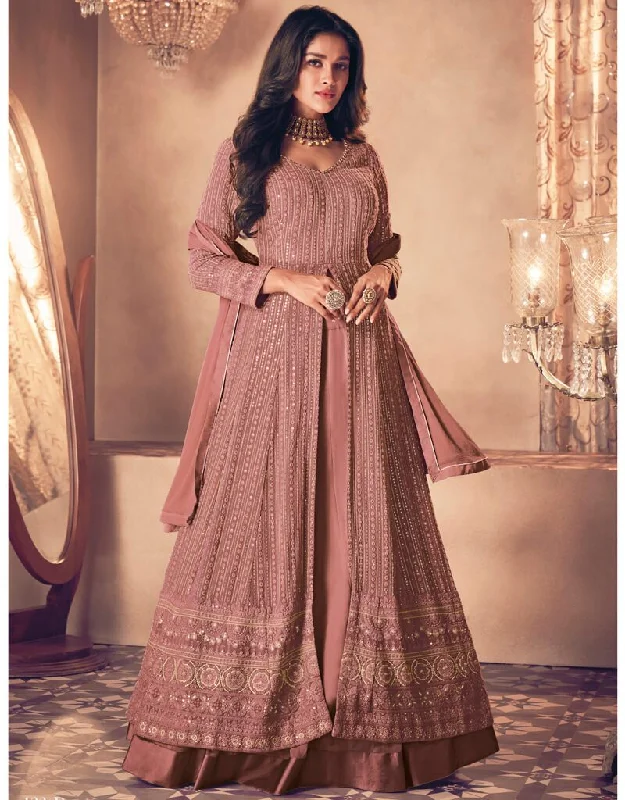 Rose Brown Anarkali style Dress Real Georgette