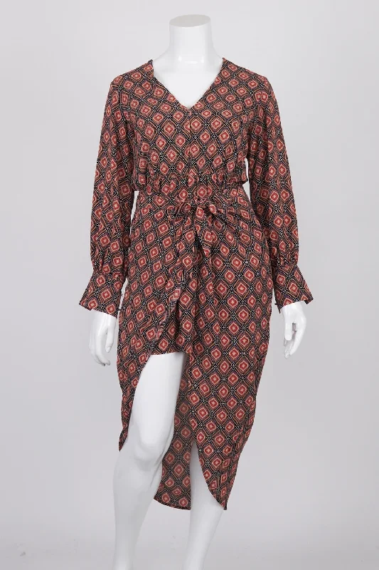 Ebby And I Patterned Tie Front Dress L