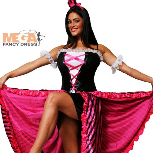 Ladies Western Pink Sexy Can Can Saloon Fancy Dress Costume