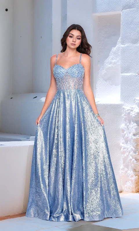 Metallic Blue Prom Dress: Dave & Johnny 12180