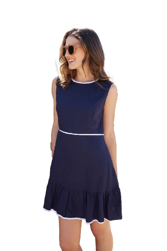 Ws Sleeveless Ruffle Hem Dress Navy