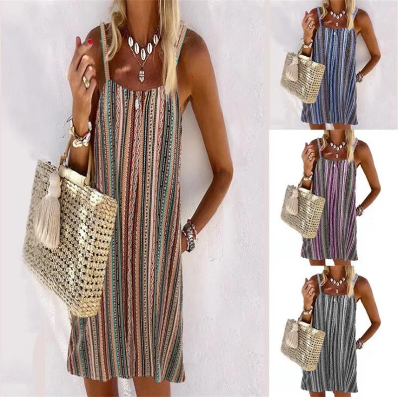 Summer Striped Sexy Halter Camisole Dress Women's Clothing