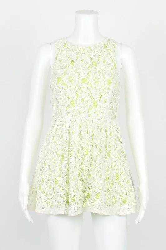 Topshop White And Green Sleeveless Lace Dress 6