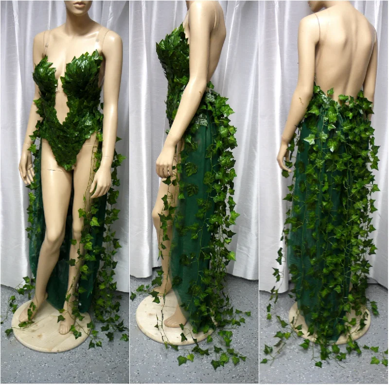 Plunge Poison Ivy Monokini Gown Dress Costume Rave Cosplay Halloween