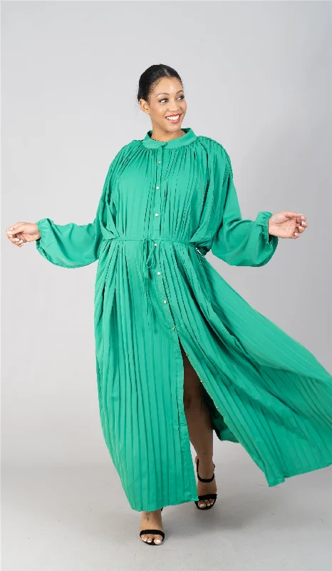 Kara Chic CHH21027N Pleated Button Down Dress w/ Belt