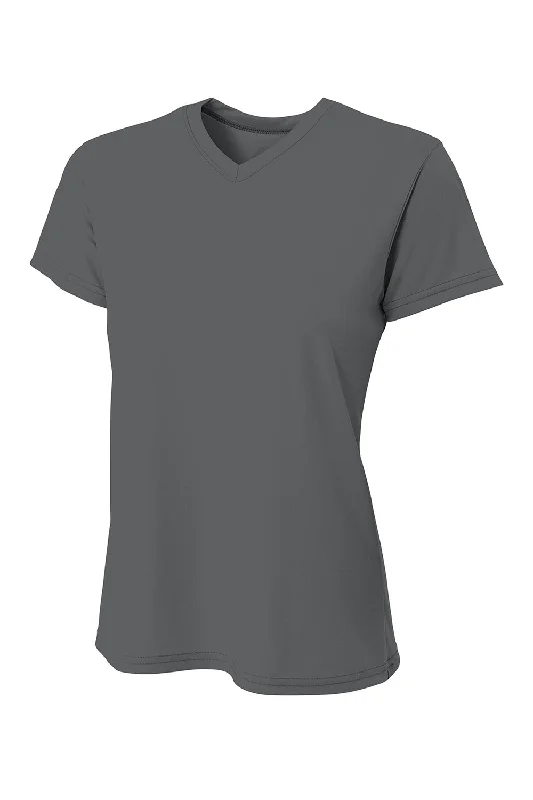 A4 Womens Sprint Performance Moisture Wicking Short Sleeve V-Neck T-Shirt - Graphite Grey Machine Wash Dry Clean Hand Wash