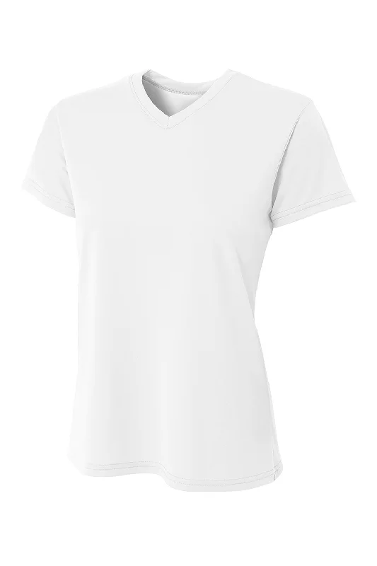A4 Womens Sprint Performance Moisture Wicking Short Sleeve V-Neck T-Shirt - White Rayon Velvet Corduroy