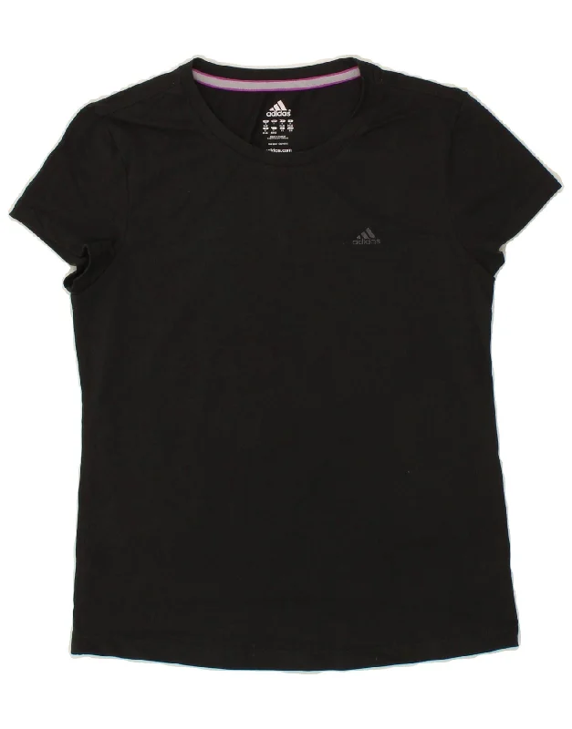 ADIDAS Womens T-Shirt Top UK 10 Small Black Terry Blend Velvet Blend Canvas Blend