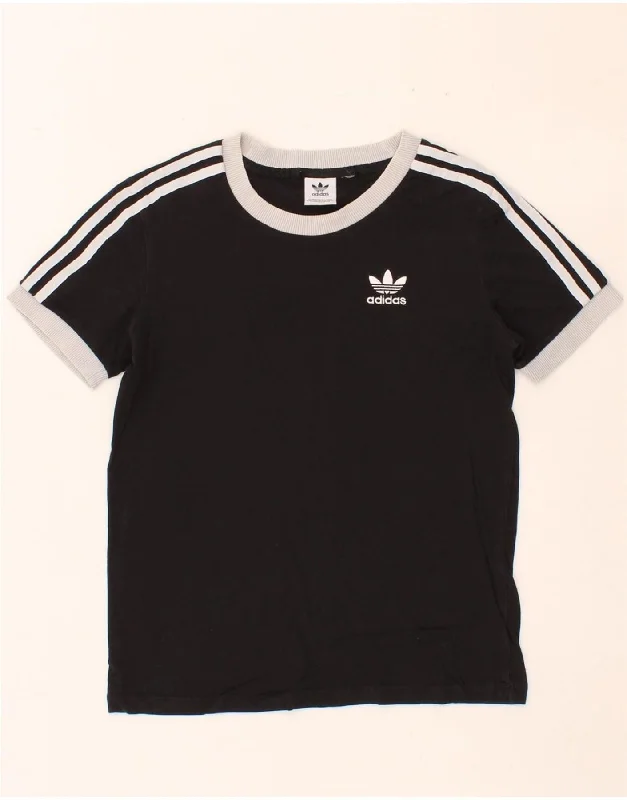 ADIDAS Womens T-Shirt Top UK 12 Medium Black Cotton Zippered Front Buttoned Front Snap Front