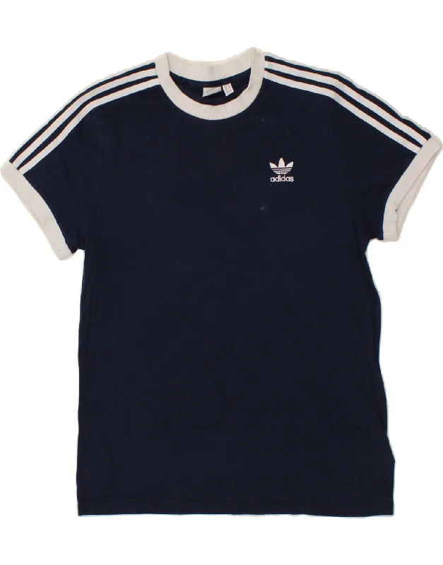 ADIDAS Womens T-Shirt Top UK 12 Medium  Navy Blue Cotton Casual Formal Business