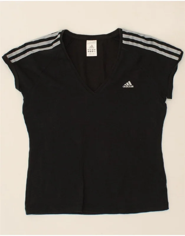 ADIDAS Womens T-Shirt Top UK 16 Large Black Cotton Graphic T-Shirt Round Neck Polyester