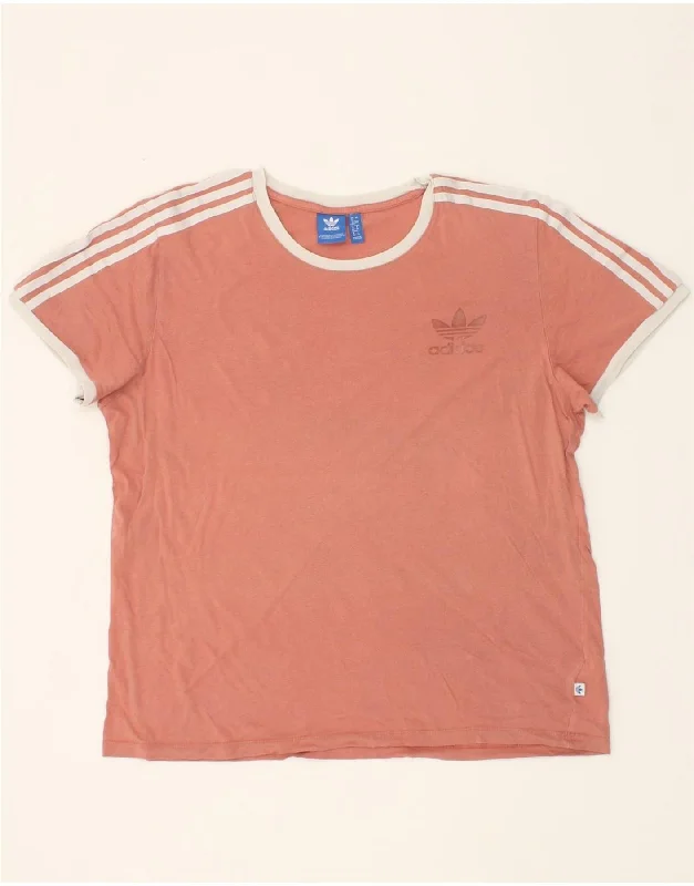 ADIDAS Womens T-Shirt Top UK 16 Large Pink Cotton Mesh Canvas Denim