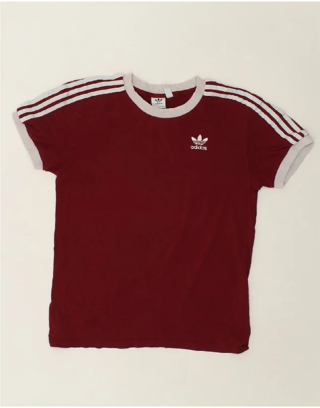 ADIDAS Womens T-Shirt Top UK 6 XS  Maroon Cotton Real Fur Shearling Chenille