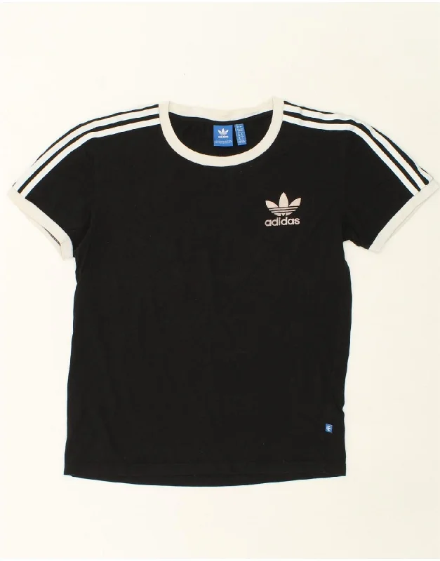 ADIDAS Womens T-Shirt Top UK 8 Small Black Embroidered Appliqued Beaded