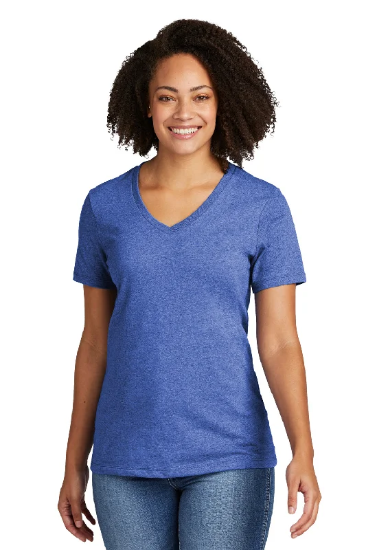 Allmade Womens Recycled Short Sleeve V-Neck T-Shirt - Heather Royal Blue Collared Crew Neck Turtle Neck