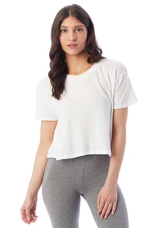 Alternative Womens Headliner Cropped Short Sleeve Crewneck T-Shirt - White Fleece Nylon Spandex