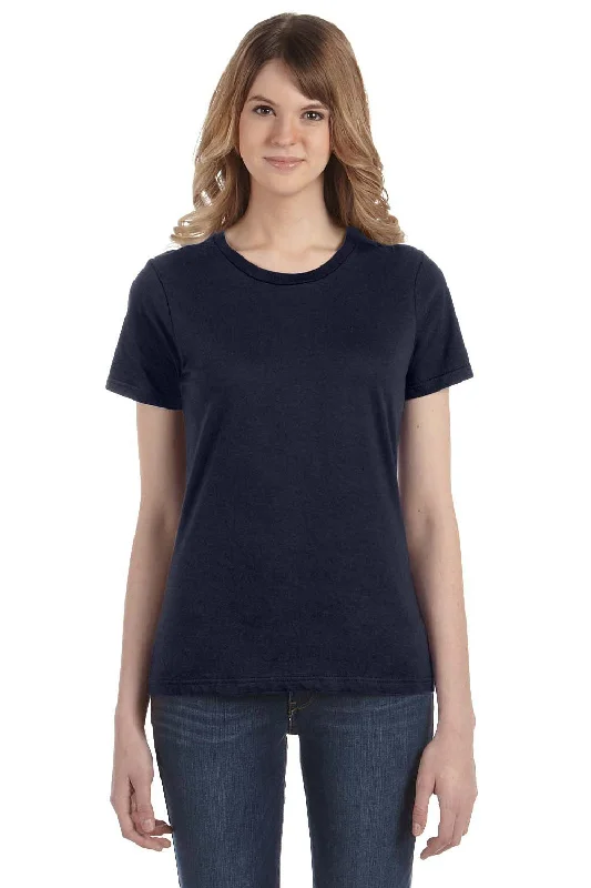Gildan Womens Short Sleeve Crewneck T-Shirt - Navy Blue Chenille Brocade Lace
