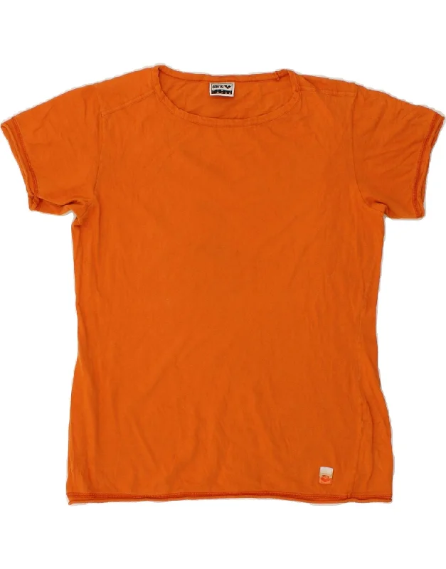 ARENA Womens T-Shirt Top UK 16 Large Orange Cotton Satin Fabric Silk Fabric Chiffon Fabric