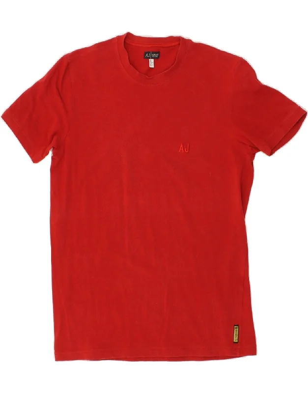 ARMANI JEANS Womens T-Shirt Top UK 14 Large Red Spandex Blend Rayon Blend Denim Blend