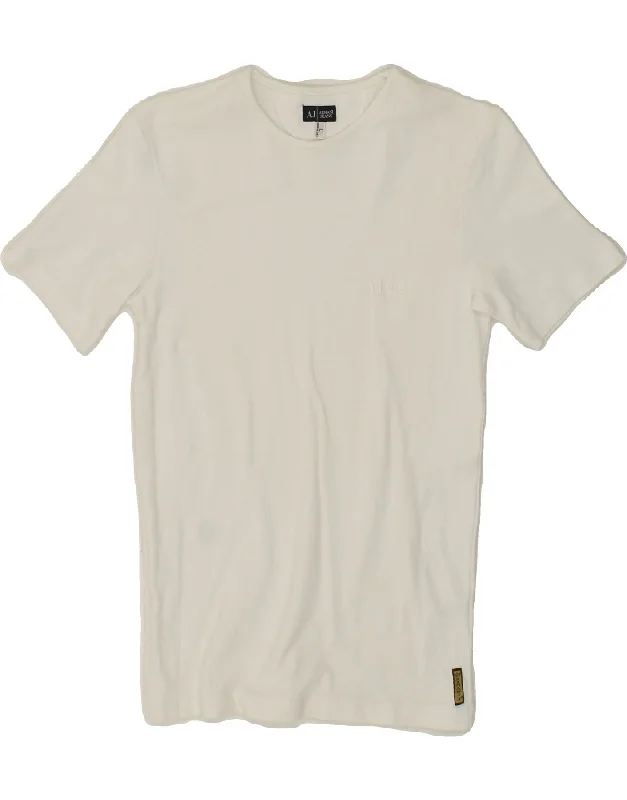 ARMANI Womens T-Shirt Top UK 14 Large White Cotton Mesh Canvas Denim