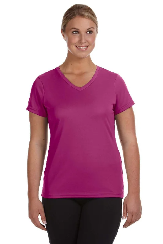 Augusta Sportswear Womens Moisture Wicking Short Sleeve V-Neck T-Shirt - Power Pink Solid Color Striped Floral