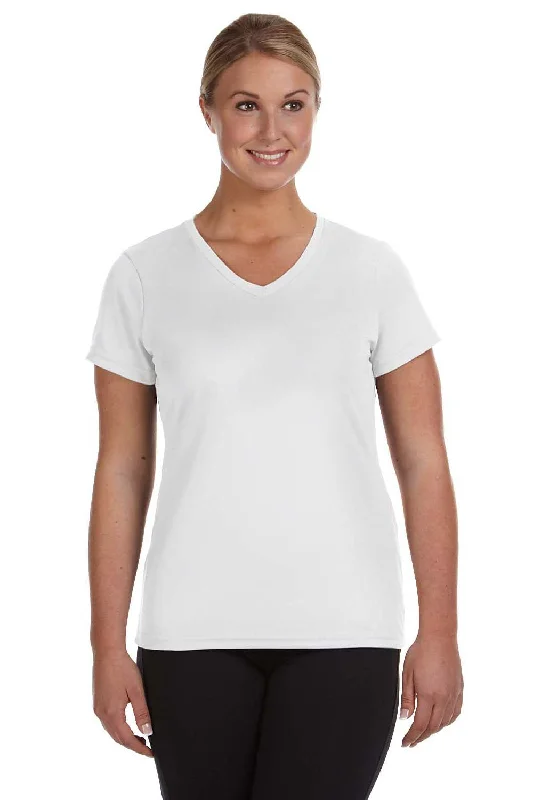 Augusta Sportswear Womens Moisture Wicking Short Sleeve V-Neck T-Shirt - White Rayon Fabric Velvet Fabric Corduroy Fabric