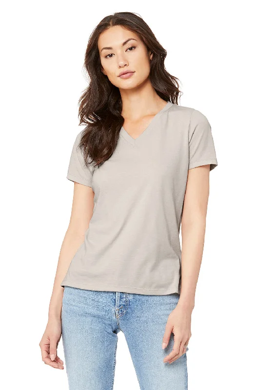Bella + Canvas Womens CVC Short Sleeve V-Neck T-Shirt - Heather Dust Front Pockets Side Pockets Patch Pockets