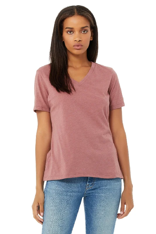 Bella + Canvas Womens CVC Short Sleeve V-Neck T-Shirt - Heather Mauve Collared Crew Neck Turtle Neck