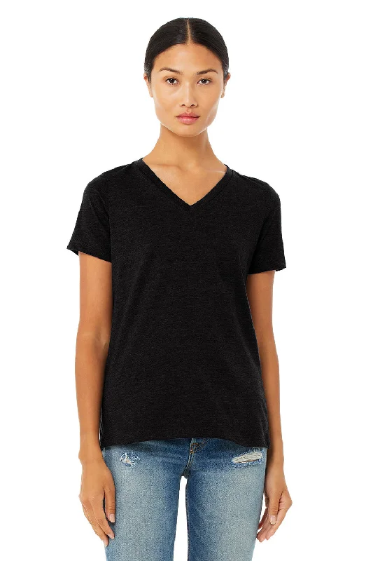 Bella + Canvas Womens CVC Short Sleeve V-Neck T-Shirt - Solid Black Satin Blend Silk Blend Wool Blend